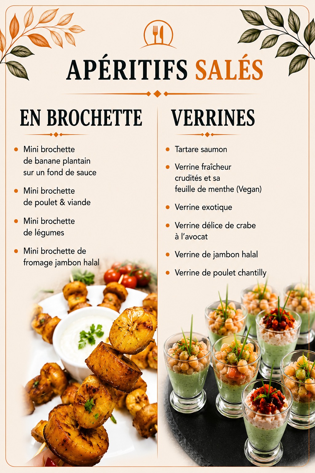 Apéritifs salés — Brochettes & Verrines